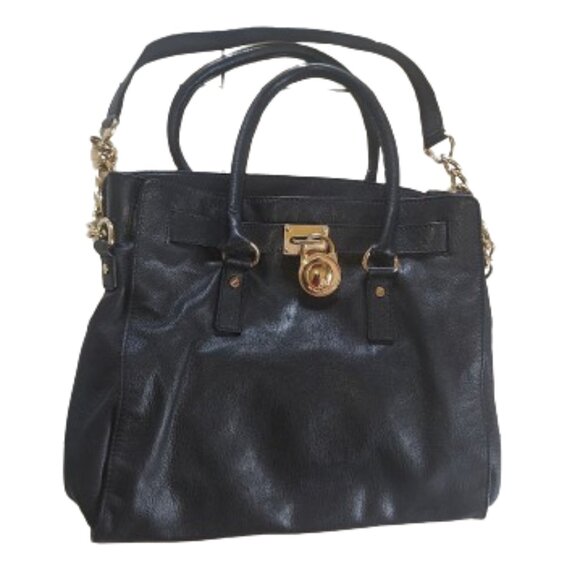 MICHAEL KORS Hamilton Black Gold hardware Large Satchel Purse - Picture 1 of 14